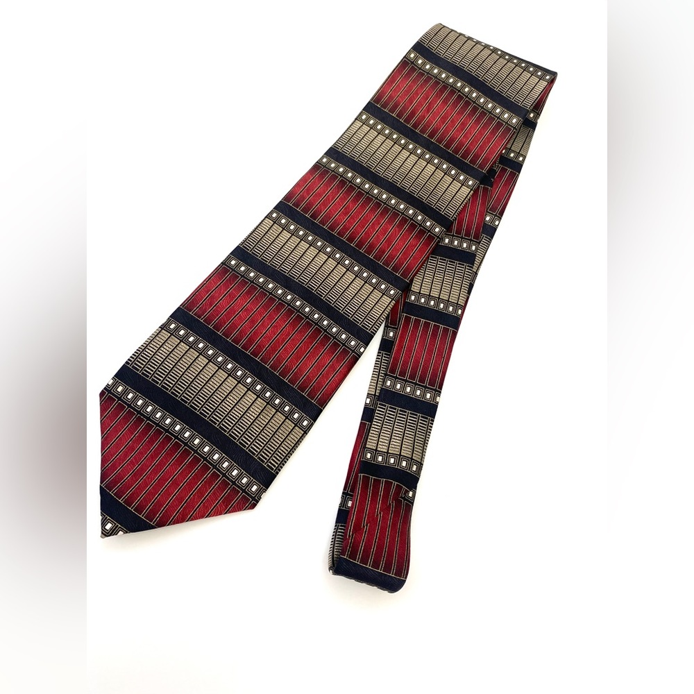 Boca Classics Grey/Burgundy Geometric Silk Necktie
